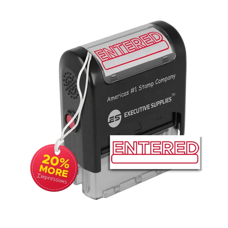 Entered Stamps self Inking Red Ink pad Inserted Premium Grade Ink Fast Drying Handy Grip 20 More for Office  Personal use Executive Supplies