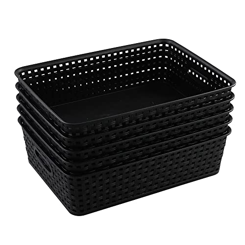 Qqbine Black Plastic Office A4 Basket Tray, Desk Tray Organizer, 5 Packs - Image 1