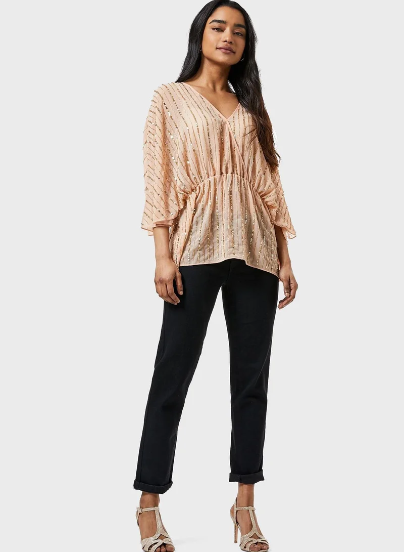 DOROTHY PERKINS Sequin Detail Batwing Sleeve Top