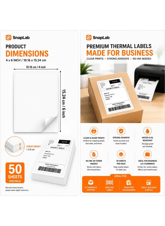4 x 6 Inch Foldable Thermal Shipping Labels 10.16 x 15.24 cm | 50 Sheets | Self-Adhesive | Compatible with Direct Thermal Printers - Image 2