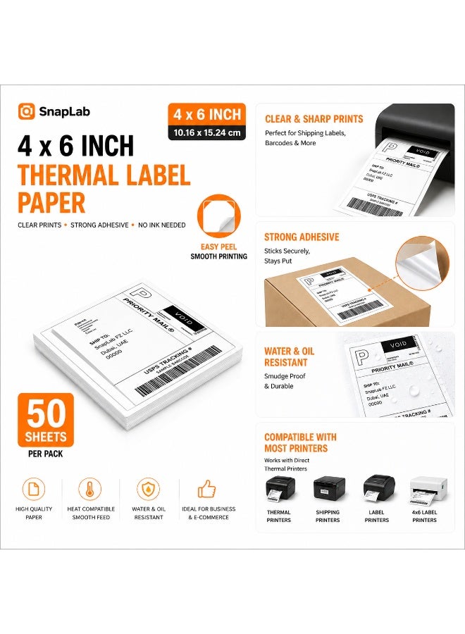 4 x 6 Inch Foldable Thermal Shipping Labels 10.16 x 15.24 cm | 50 Sheets | Self-Adhesive | Compatible with Direct Thermal Printers - Image 1