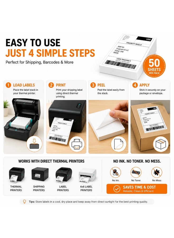 4 x 6 Inch Foldable Thermal Shipping Labels 10.16 x 15.24 cm | 50 Sheets | Self-Adhesive | Compatible with Direct Thermal Printers - Image 3