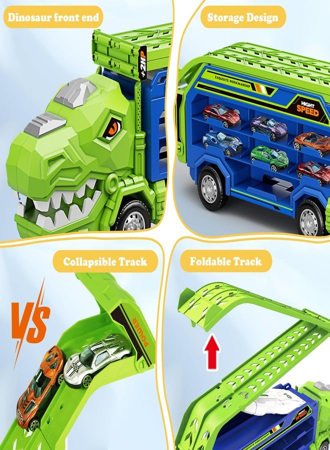 ShyLizard Dinosaur Truck Car Toys for 3, 4, 5, 6, 7, 8 Years Old Kids, Carrier Truck Race Track Toys, Foldable Transport Car Toy with Foldable Race Tracks, 6 Metal Cars, Birthday Gifts for Toddler Boys Girls - Image 4