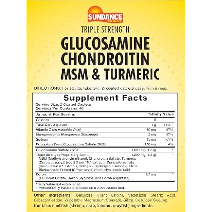Sundance Glucosamine Chondroitin with MSM and Turmeric | 80 Caplets | Triple Strength Formula | Non-GMO and Gluten Free Supplement - Image 2