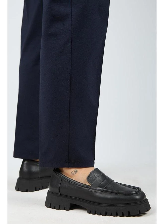 Cepmen Women's Leather Square Toe Genuine Leather Loafer in Black.