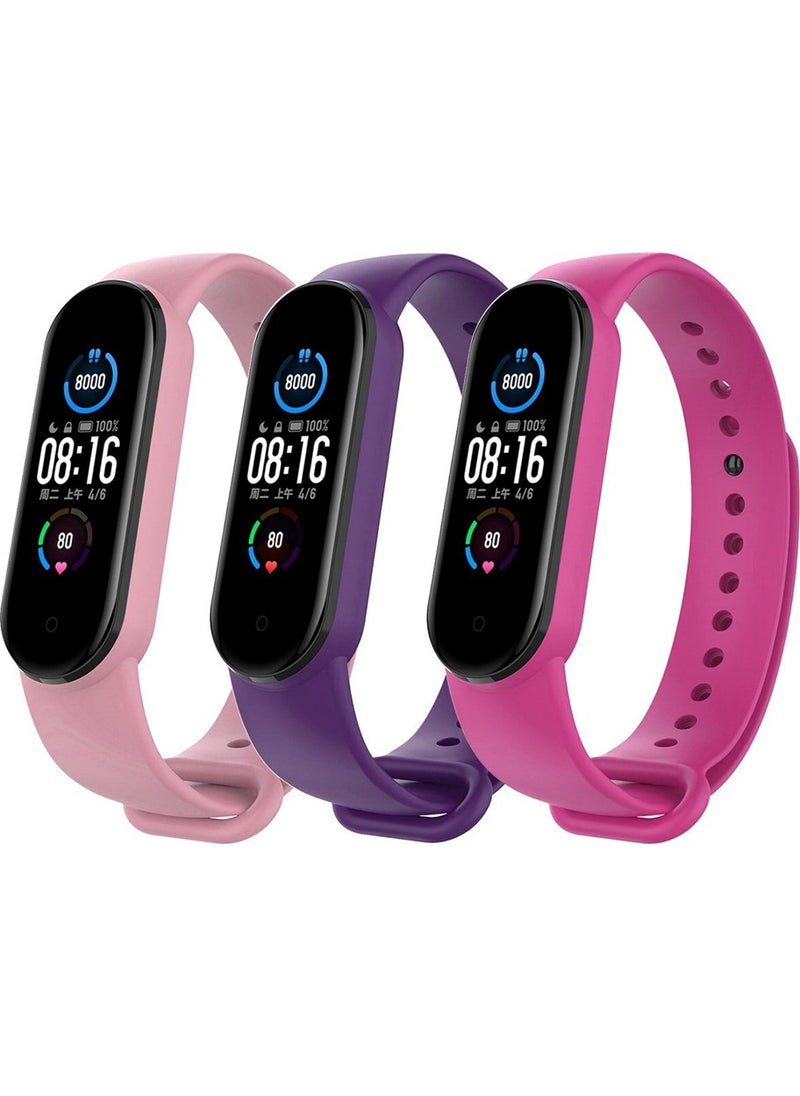 APEXEL Xiaomi Mi Band 5 and 6 Compatible Band Set 3 - Light Pink/purple/pink 