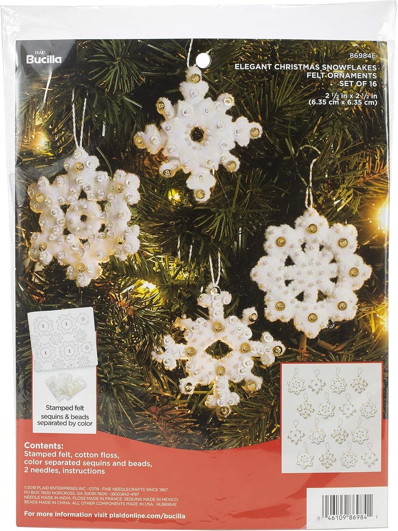 Bucilla Elegant Christmas Snowflakes Felt Applique Ornament Kit, 16 Piece - Image 1