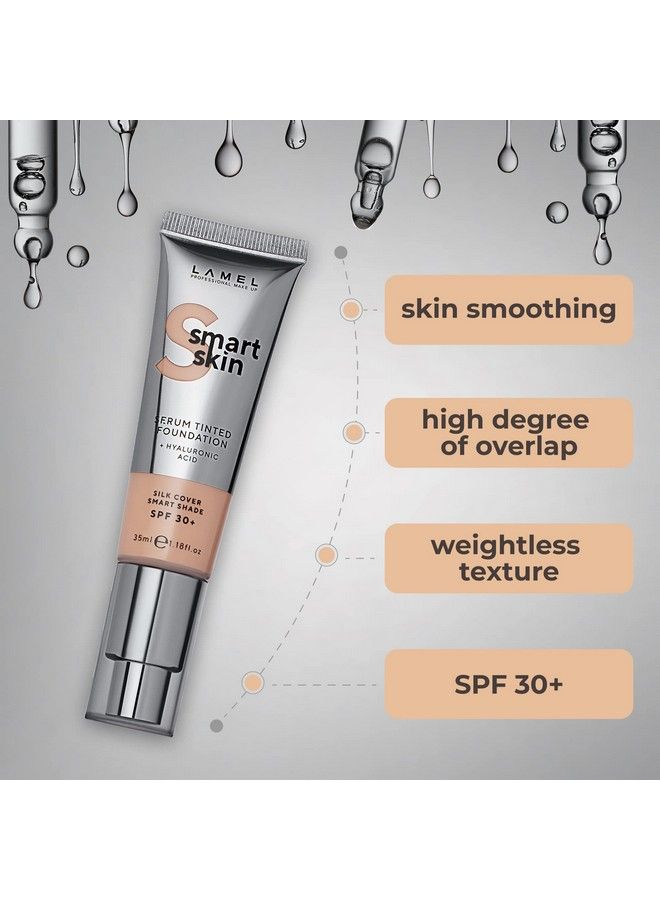 LAMEL كريم أساس ملون من Smartskin بعامل حماية من أشعة الشمس 30 مع حمض الهيالورونيك خالٍ من الزيوت ونباتي بتأثير خفيف الوزن 403118 أونصة سائلة - Image 3