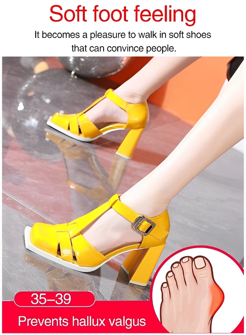 ريوكل صنادل نسائية بكعب عالٍ وسميك وكعب عالٍ وحزام للكاحل وحفلات الزفاف وأحذية بكعب إسفين وأحذية رسمية  - Image 4