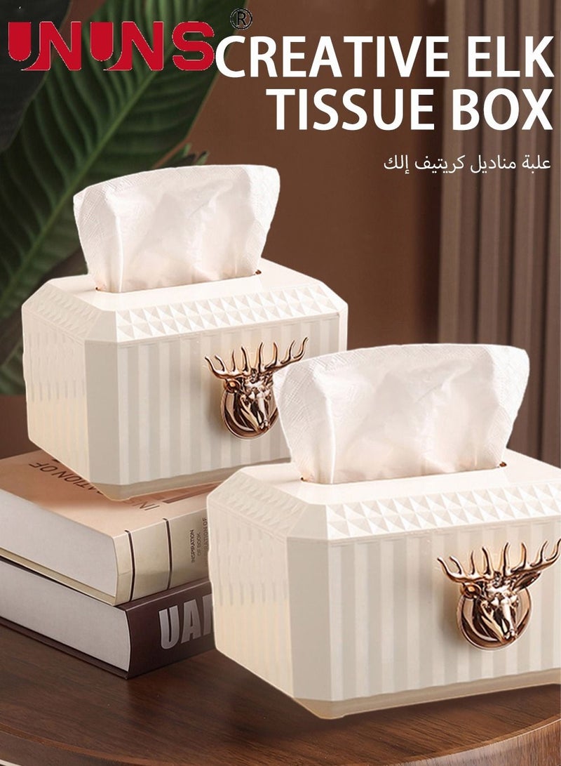 UNUNS Facial Tissue Box Cover, Plastic Liftable Holder For Home Office Decoration,Elk White - Image 2