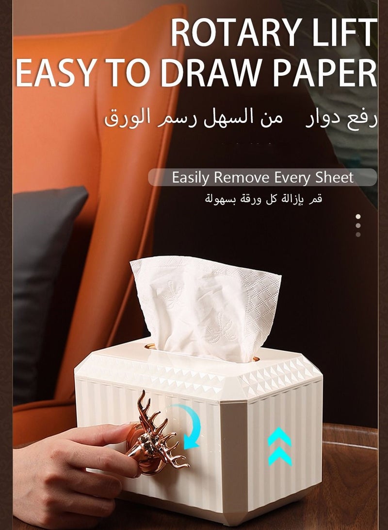 UNUNS Facial Tissue Box Cover, Plastic Liftable Holder For Home Office Decoration,Elk White - Image 4