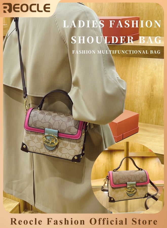 REOCLE Women's Fashion Crossbody Bag Retro Style Handbag Square Leather Handbag Versatile Single Shoulder Crossbody Bag with Print - Image 1