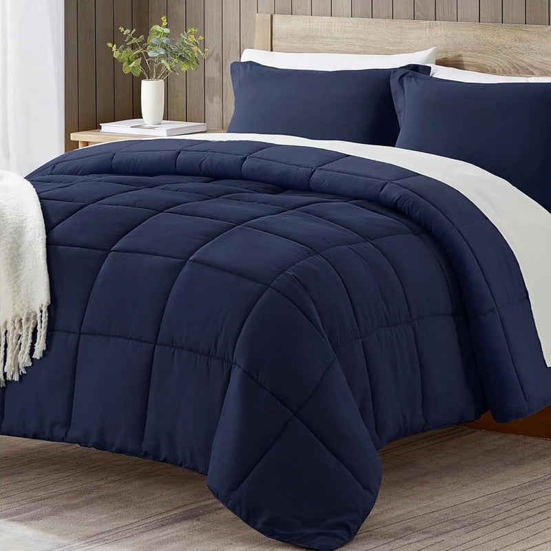 Bed Comforter with Lightweight & Soft Down Alternative | Reversible Cooling Comforter for bedding Duvet Inserts for All Seasons with Washable Microfiber Quilt (Navy, 220 x 260cm) - Image 1