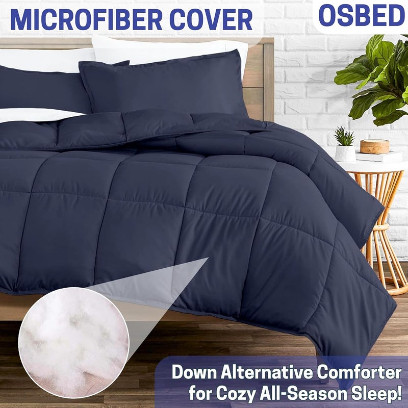 Bed Comforter with Lightweight & Soft Down Alternative | Reversible Cooling Comforter for bedding Duvet Inserts for All Seasons with Washable Microfiber Quilt (Navy, 220 x 260cm) - Image 4