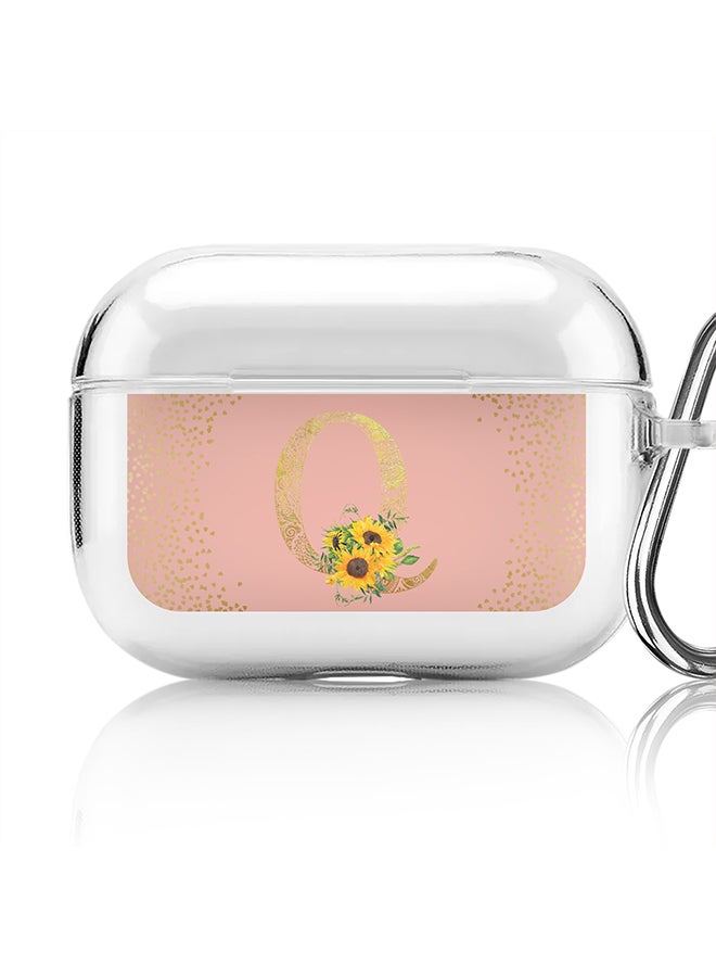 Stylizedd Classic Clear printed Case for Apple Airpods Pro Soft TPU Gel Thin Transparent Flexible Cover - Custom Monogram Initial Letter Mandala Floral Pattern Alphabet - Q (Rose Pink ) - Image 1
