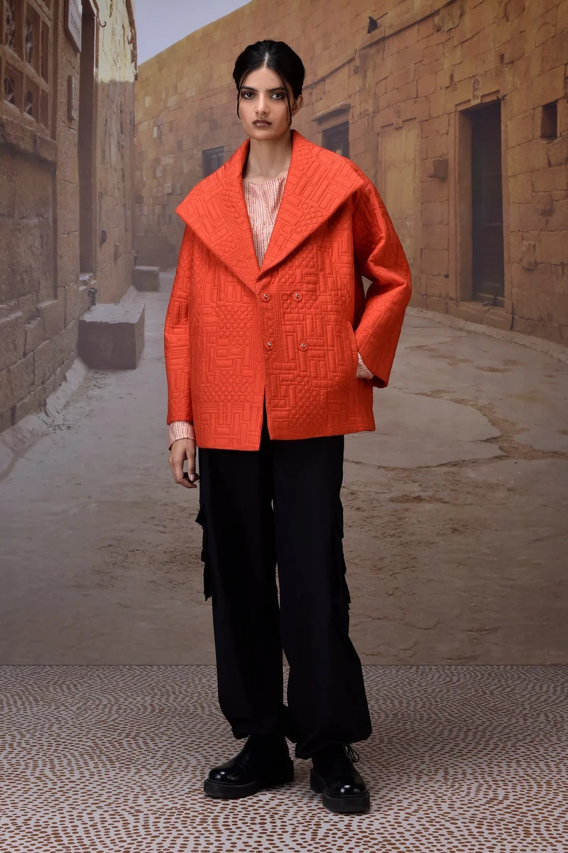 Genes Lecoanet Hemant Coquelicot Quilted Silk Viscose Jacket