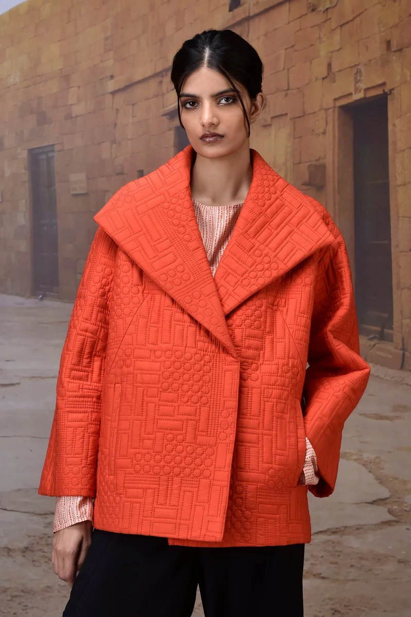 Genes Lecoanet Hemant Coquelicot Quilted Silk Viscose Jacket