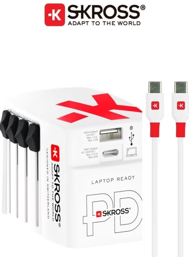 SKROSS Universal Travel Adapter 65W with USB-C & USB-A Ports, Power Delivery, Includes USB-C Cable - Image 1