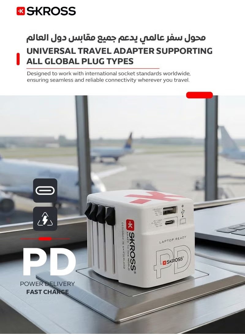 SKROSS Universal Travel Adapter 65W with USB-C & USB-A Ports, Power Delivery, Includes USB-C Cable - Image 2