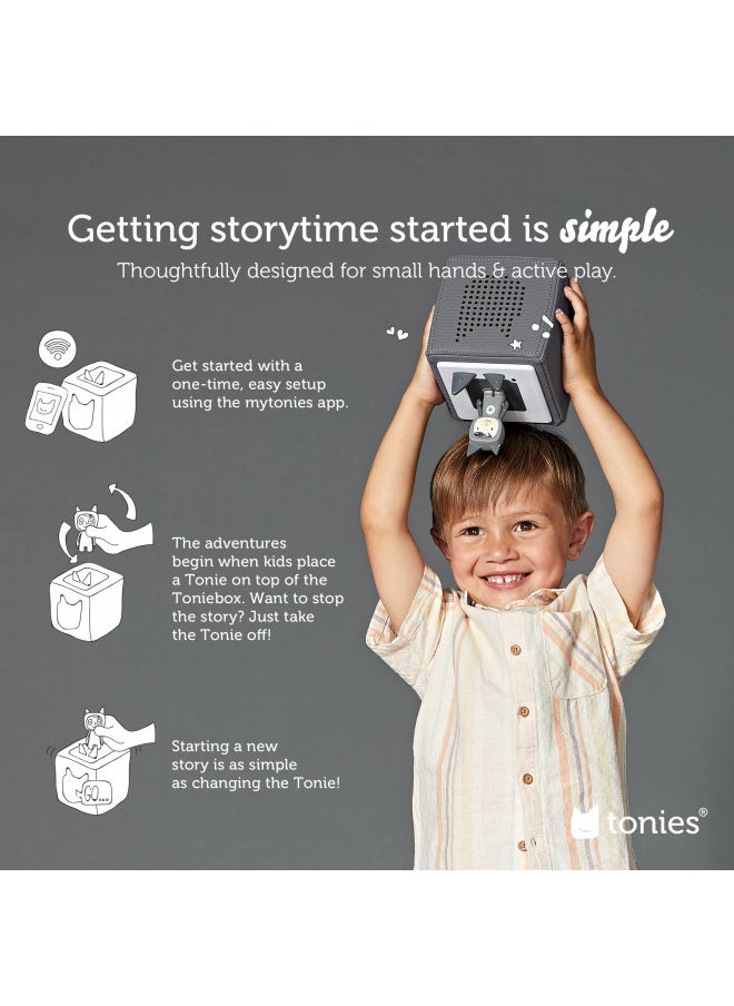 Tonies Toniebox Audio Player Starter Set with National Geographic Astronaut, Dinosaur, Whale, Penguin, and Playtime Puppy - Listen, Learn, and Play with One Huggable Little Box - Gray  - Image 3