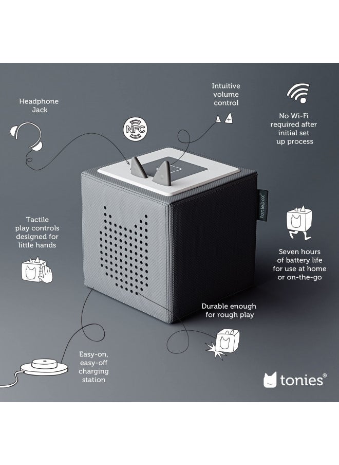 Tonies Toniebox Audio Player Starter Set with National Geographic Astronaut, Dinosaur, Whale, Penguin, and Playtime Puppy - Listen, Learn, and Play with One Huggable Little Box - Gray  - Image 2