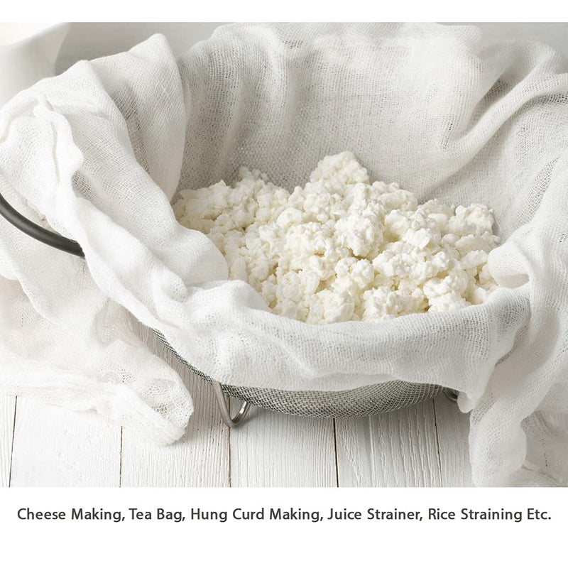 MASALA POTLI 100% Cotton Muslin Cloth for Hung Curd, Paneer & Nut Milk | Pack of 2 | Reusable Malmal Strainer Cloth 50x50cm | Roti Cover, Yoghurt, Cheese Making | Food-Grade, Hemmed Edges - Image 4