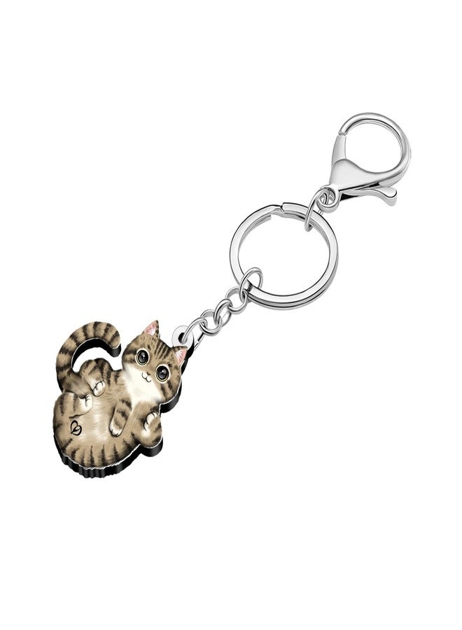 DUOWEI Acrylic Cute Tabby Cat Keychain Key Ring Kitten Accessories Gifts for Women Girls Cat Mom Car Keys Wallet Pet Lovers (Brown) - Image 4