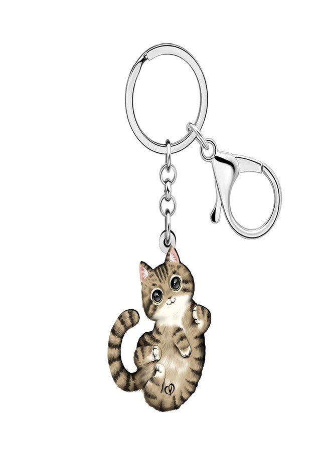 DUOWEI Acrylic Cute Tabby Cat Keychain Key Ring Kitten Accessories Gifts for Women Girls Cat Mom Car Keys Wallet Pet Lovers (Brown) - Image 1