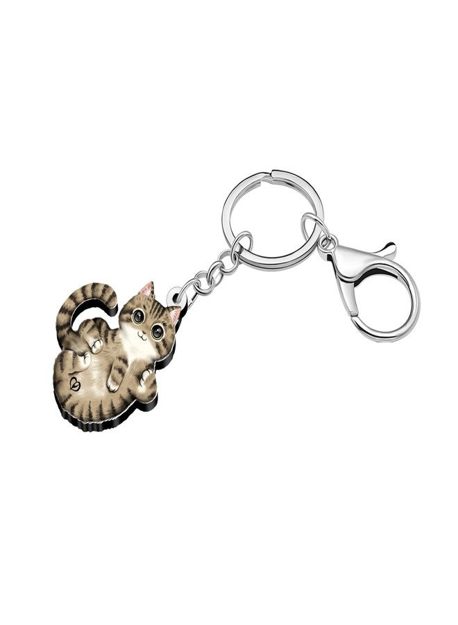 DUOWEI Acrylic Cute Tabby Cat Keychain Key Ring Kitten Accessories Gifts for Women Girls Cat Mom Car Keys Wallet Pet Lovers (Brown) - Image 3