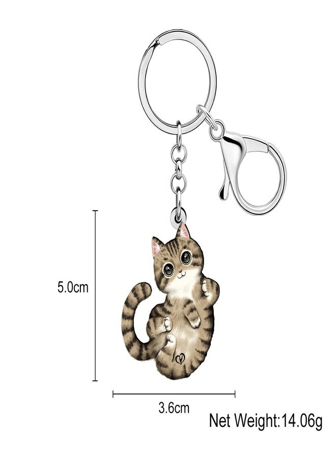 DUOWEI Acrylic Cute Tabby Cat Keychain Key Ring Kitten Accessories Gifts for Women Girls Cat Mom Car Keys Wallet Pet Lovers (Brown) - Image 5