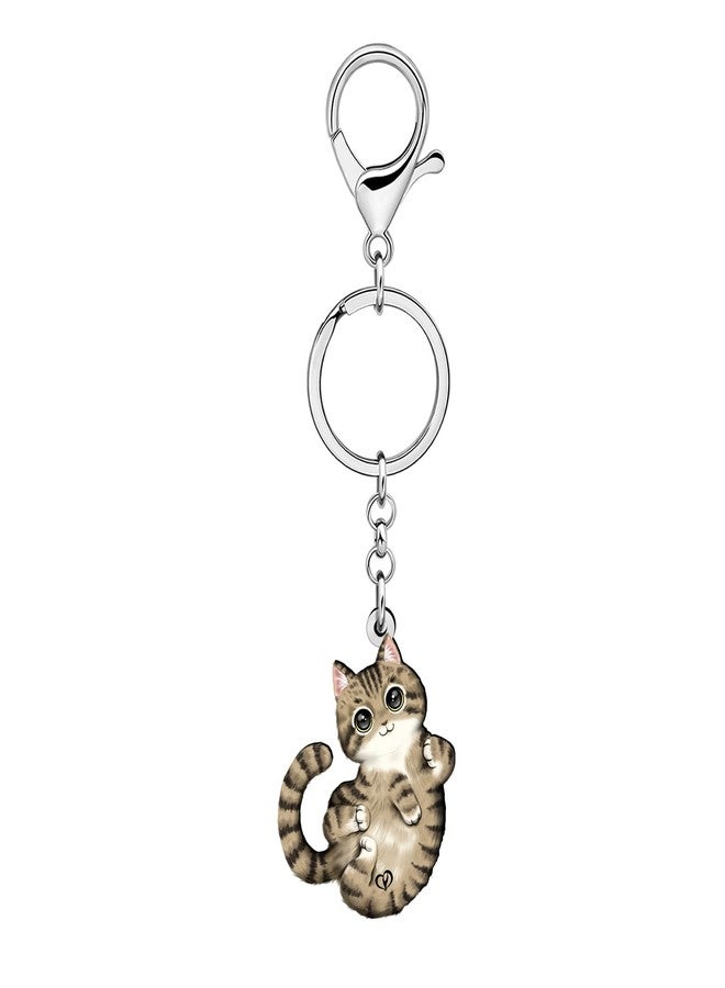 DUOWEI Acrylic Cute Tabby Cat Keychain Key Ring Kitten Accessories Gifts for Women Girls Cat Mom Car Keys Wallet Pet Lovers (Brown) - Image 2