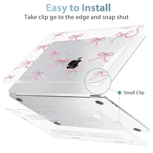 May Chen for 2026 MacBook Air 15 inch Case A3448 M5 A3241 M4 A3114 M3 A2941 M2 2025 2024 2022, Plastic Hard Shell for MacBook Air 15.3" with Retina Dispaly Fits Touch ID, Clear Glitter Bow - Image 4