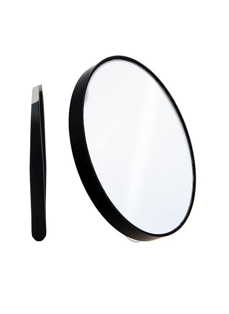 TTSAM 10X Magnifying Makeup Mirror with 1 Tweezers Portable Round Mirror 2 Suction Cups Travel Set for Eyebrow Tweezing Blackhead Blemish Removal Bathroom Magnified Cosmetic Mirror Diameter 43 inches 