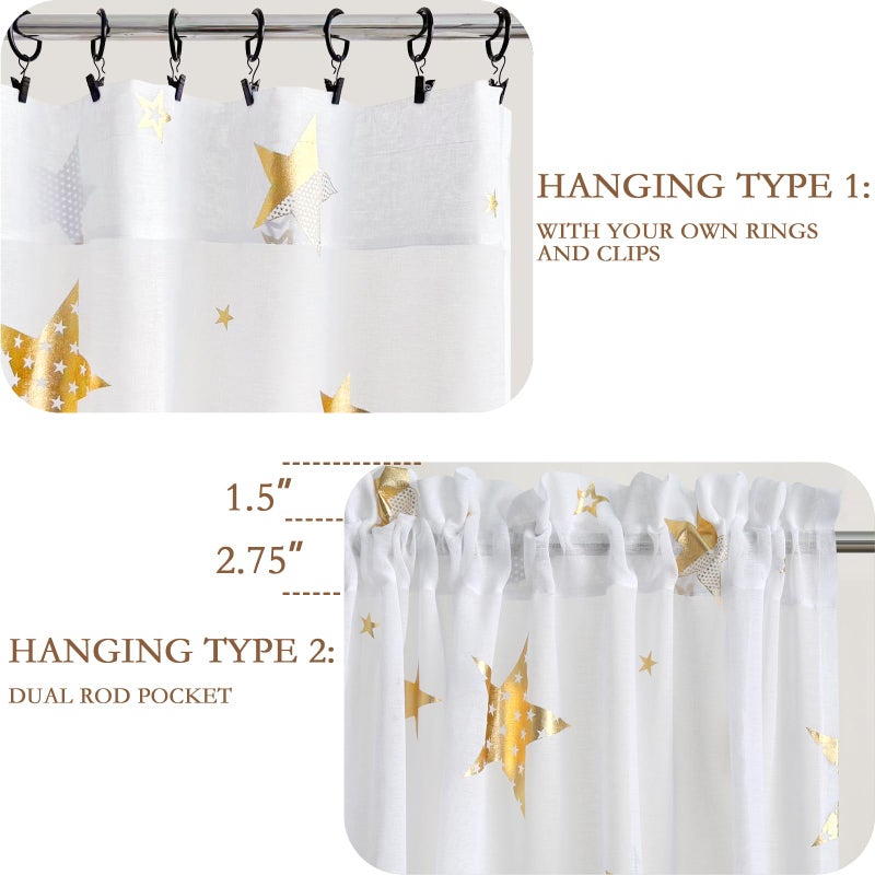 L.Z.E Gold and White Sheer Curtains 84 inch Length 2 Panels Set for Living Room, Light Filtering Gold Star Kids Curtain for Nursery with Rod Pocket, Textured Window Drapes with Patterns - Image 4