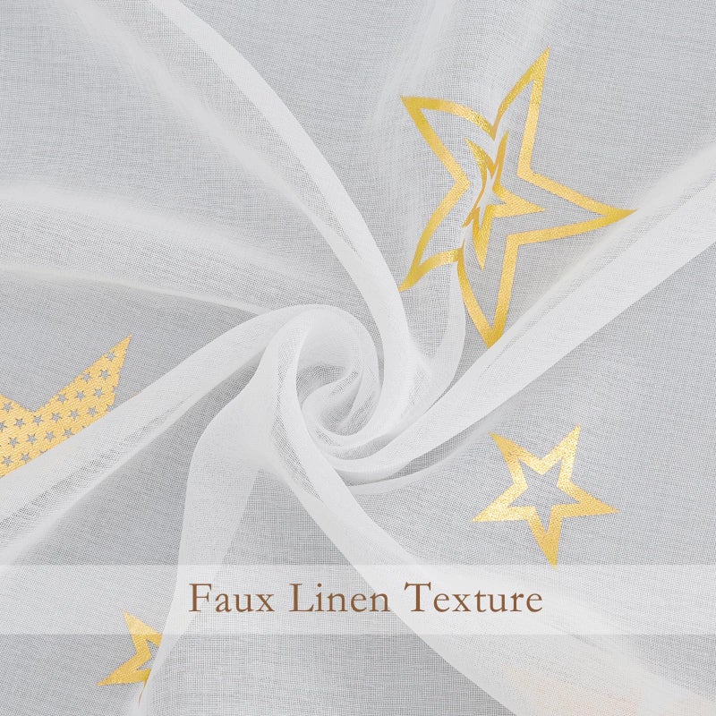 L.Z.E Gold and White Sheer Curtains 84 inch Length 2 Panels Set for Living Room, Light Filtering Gold Star Kids Curtain for Nursery with Rod Pocket, Textured Window Drapes with Patterns - Image 5
