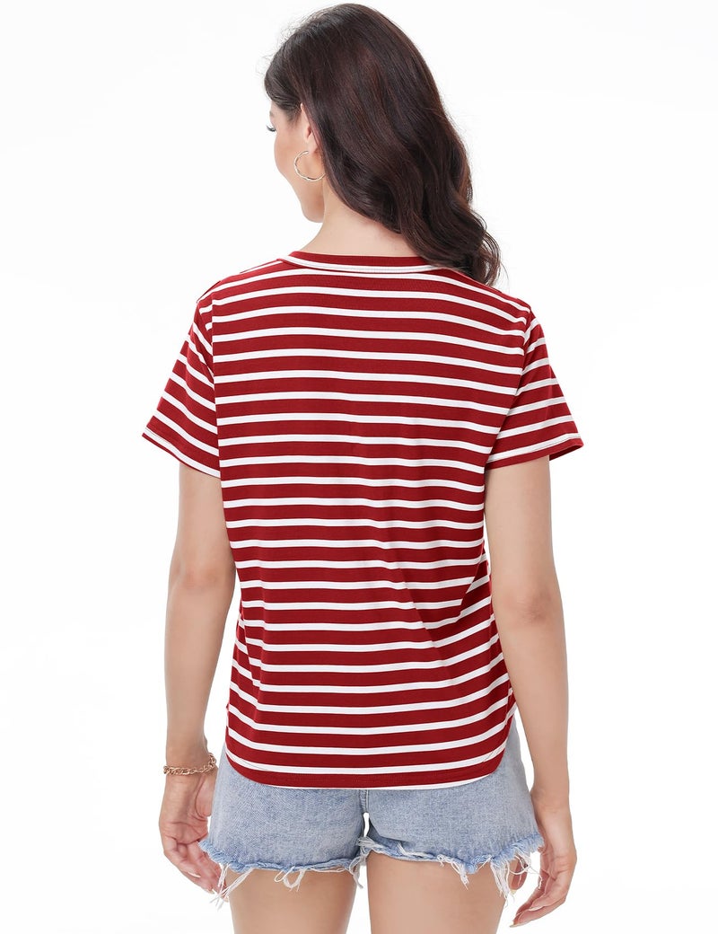 PEHMEA Women's Summer Cotton Striped Short Sleeve Crew Neck T-Shirts Casual Everyday Top for Work Weekend(Redwhite-XL) - Image 2