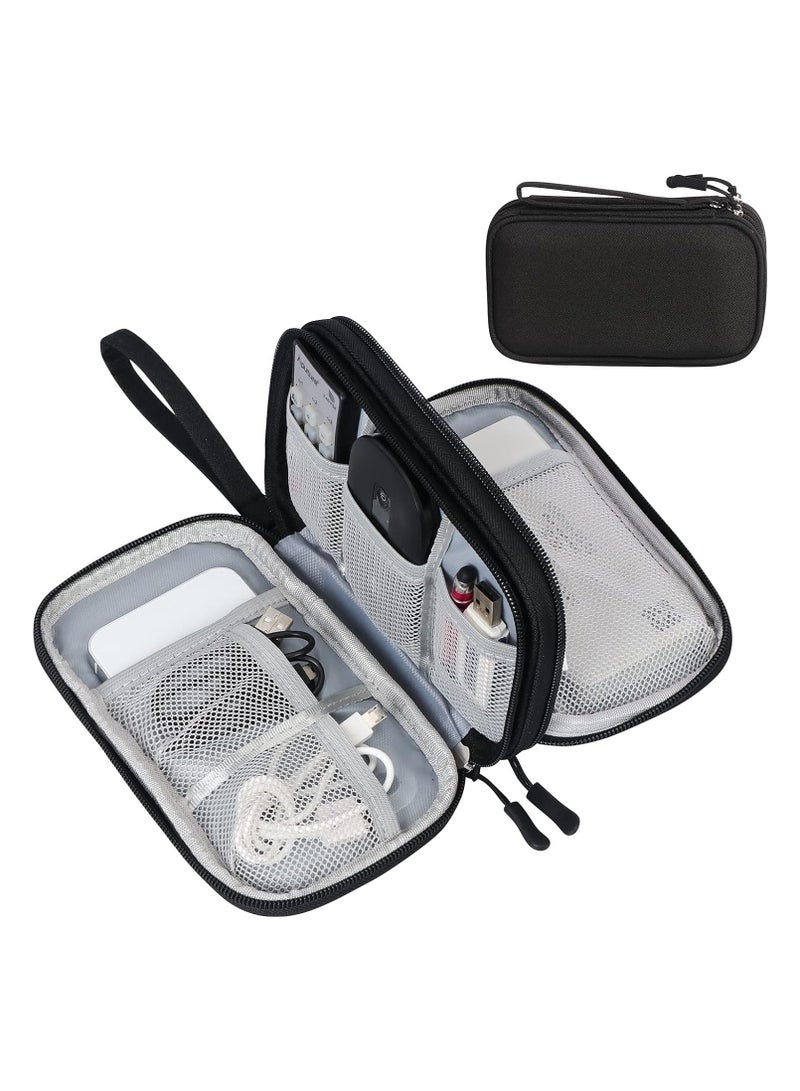 MJZ Electronic Organizer, Travel Cable Organizer Bag Pouch Electronic Accessories Carry Case Portable Waterproof Double Layers All-in-One Storage Bag for Cable, Cord, Charger, Phone, Earphone Black - Image 1