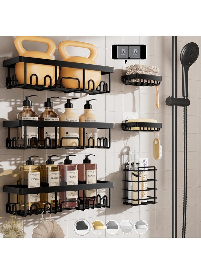 Veken Stainless Steel Shower Caddy 6-Pack, No Drilling & Rustproof, Waterproof Adhesive Shelves Rack with Soap Holder, Large Capacity Bathroom Organizers and Storage, Wall-Mounted Kitchen & Home Decor - Image 1