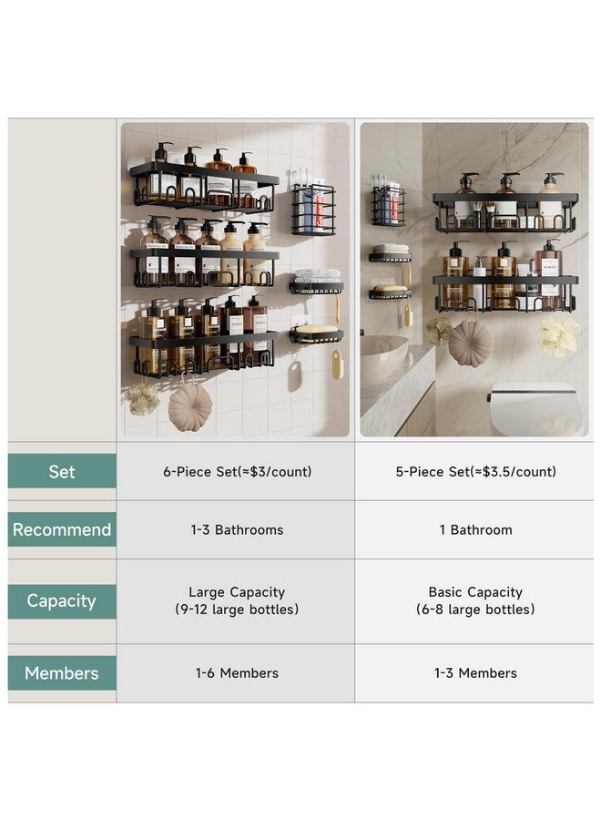 Veken Stainless Steel Shower Caddy 6-Pack, No Drilling & Rustproof, Waterproof Adhesive Shelves Rack with Soap Holder, Large Capacity Bathroom Organizers and Storage, Wall-Mounted Kitchen & Home Decor - Image 5