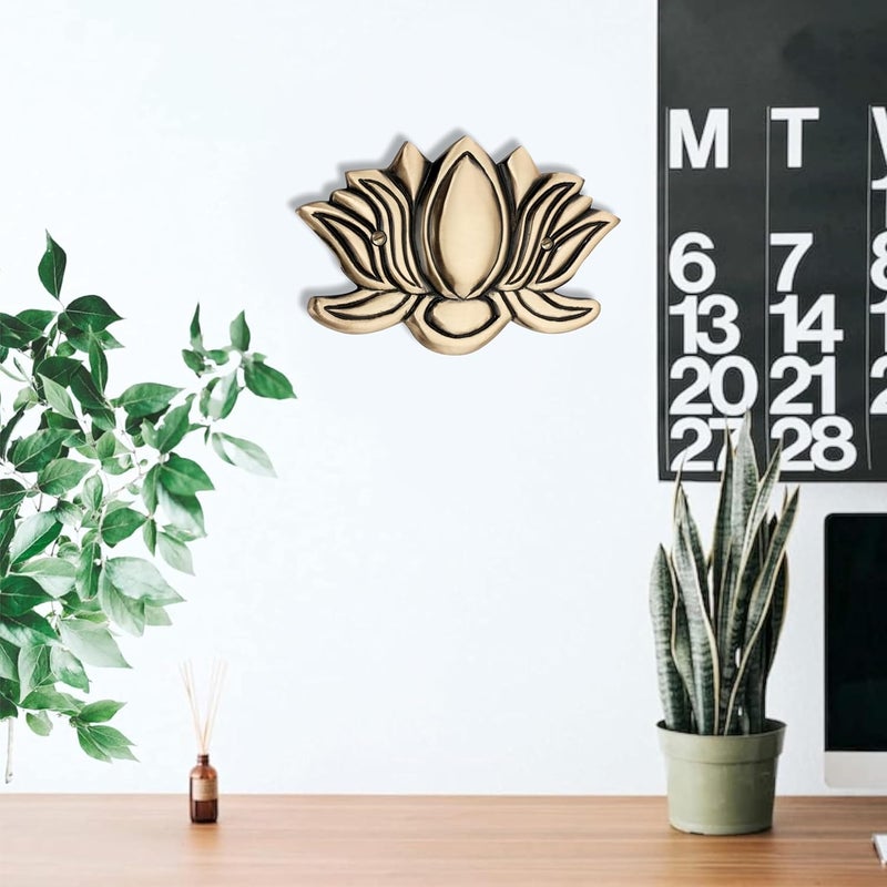 DEVDECOR DEVDECOR Brass Lotus Wall Hanging for Wall Door Home Decor Hanging Brass Lotus Flower for Decoration Housewarming Gift Lotus Brass Wall Hanging Standard - Image 1