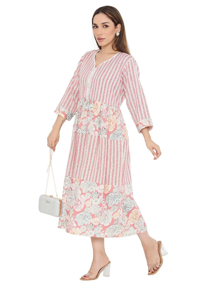 HANA & SARA SHORT PRINTED VISCOSE ELEGANT PRINTED ARABIC KAFTAN JALABIYA DRESS