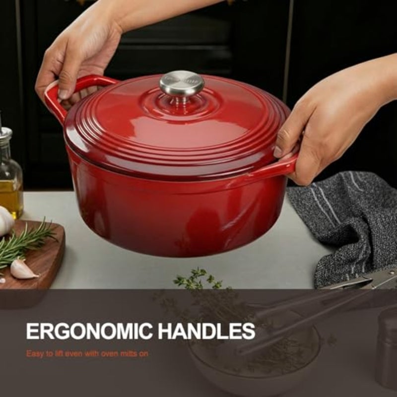 Enameled Cast Iron Dutch Oven - 5.5QT Pot with Wide Handles Lid Cookbook and Cotton Potholders - Heavy-Duty Pre-Seasoned Cookware Oven Safe to 500°F for Braising, Stews, Roasting, Bread Baking - Image 3