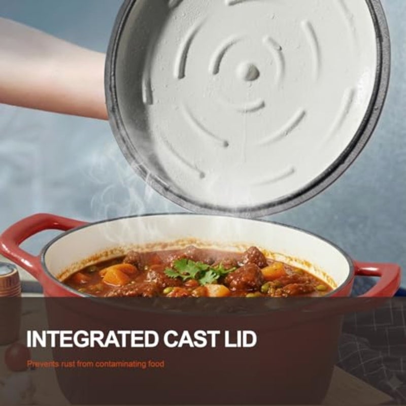 Enameled Cast Iron Dutch Oven - 5.5QT Pot with Wide Handles Lid Cookbook and Cotton Potholders - Heavy-Duty Pre-Seasoned Cookware Oven Safe to 500°F for Braising, Stews, Roasting, Bread Baking - Image 2