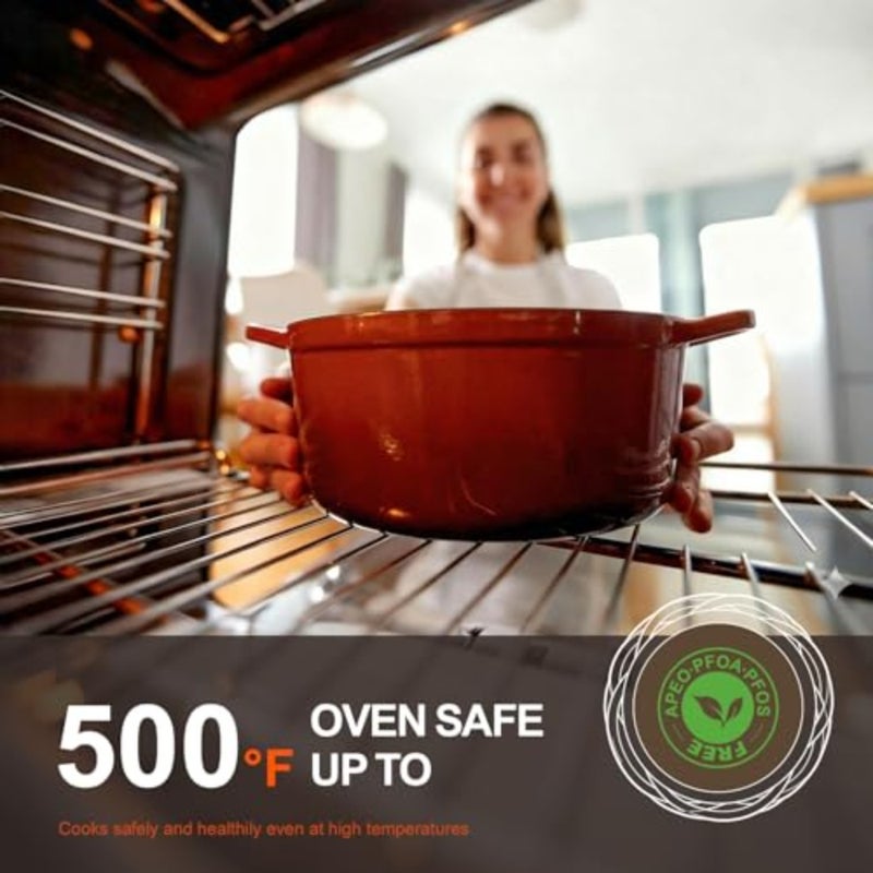 Enameled Cast Iron Dutch Oven - 5.5QT Pot with Wide Handles Lid Cookbook and Cotton Potholders - Heavy-Duty Pre-Seasoned Cookware Oven Safe to 500°F for Braising, Stews, Roasting, Bread Baking - Image 4