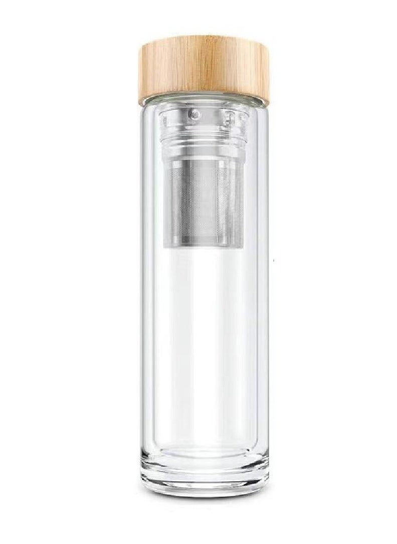 Voidrop Borosilicate Glass tea Bottle Natural Bamboo Lid with Tea Infuser Glass Tea Infuser stain less steel 304 grade Tea Tumbler Water Bottle Diffuser Tea Infuser Bottles 500ML