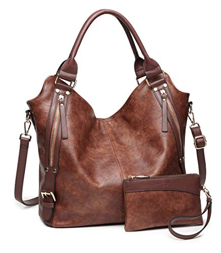 ITSCOSY Women Tote Bag Handbags PU Leather Fashion Hobo Shoulder Bags with Adjustable Shoulder Strap, L, Brown - Image 1