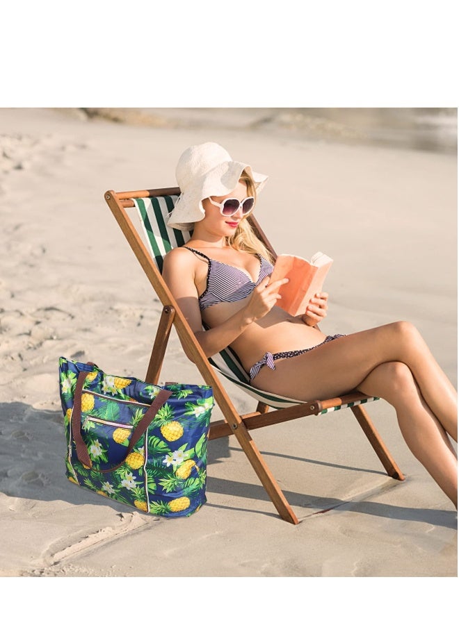 Beach Bags for Women, Women canvas Tote Bag, Canvas Bag with Zipper for Beach Travel Pool Shopping - Image 3