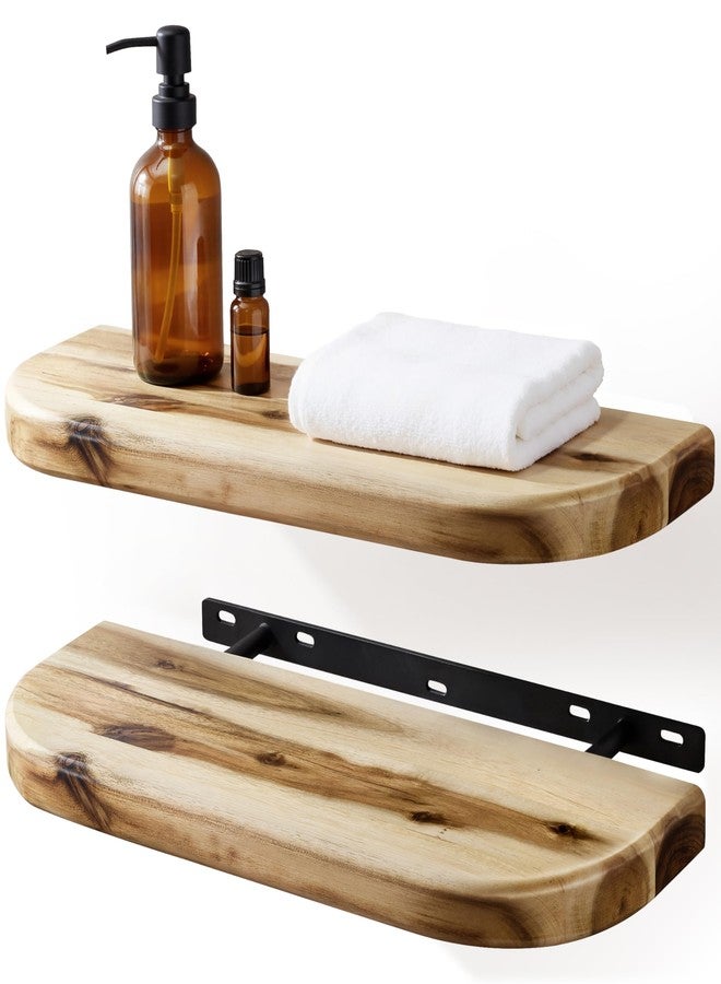 BATODA 17" Acacia Wood Floating Shelves Wall Mounted (Round Edge) - Rustic Farmhouse Wooden Wall Storage Shelf for Bedroom, Kitchen - Brackets and Shelving Hardware Included (Natural) - Image 1