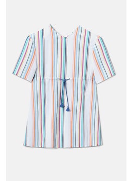 Tchibo Kids Girl Stripe 3 and 4 Sleeve Mini Dress, White Combo  - Image 3