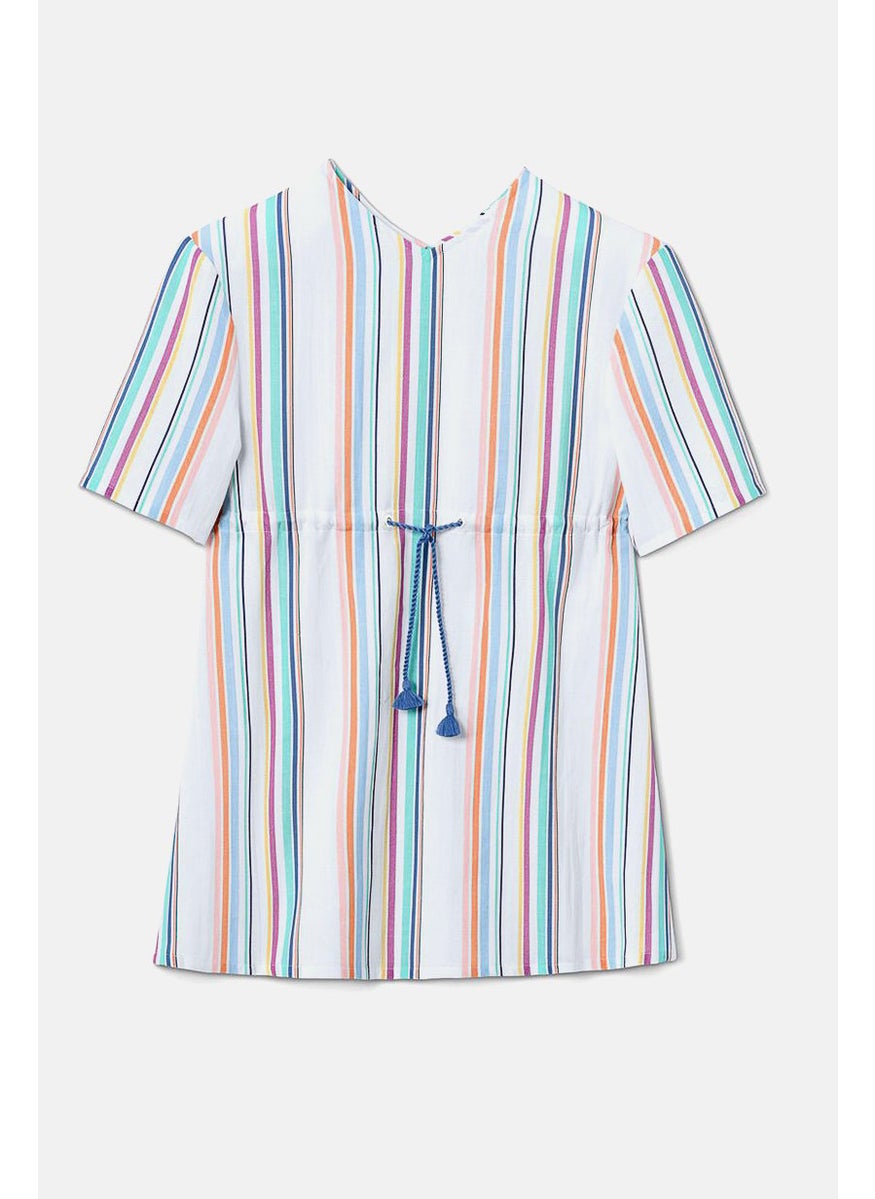 Tchibo Kids Girl Stripe 3 and 4 Sleeve Mini Dress, White Combo  - Image 3